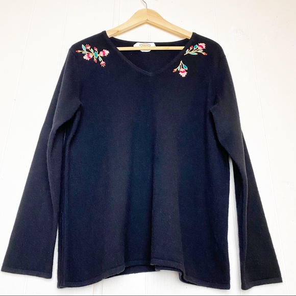 Talbots Black Cashmere Appliquéd V-neck Sweater Women’s Size Large - Picture 7 of 12